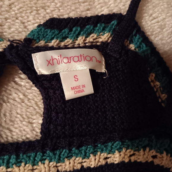 Xhiliration~Blue Crochet Tank Top Bohemian Colorful Aztec Maxi Dress - Picture 5 of 14